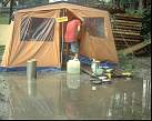 Base Camp mess tent in the rain, 1994